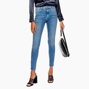 Topshop Moto Mid Blue Raw Hem Jamie Jeans
